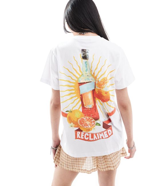 Reclaimed (vintage) White Oversized T Shirt With Drink Graphic