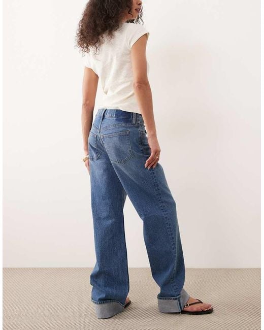Abercrombie & Fitch Blue 90s Relaxed High Rise Jeans With Turn Up Hem