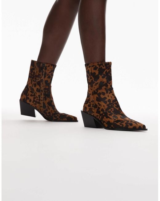 & Other Stories Brown – spitze lederstiefel mit absatz und flauschigem kuhfellmuster