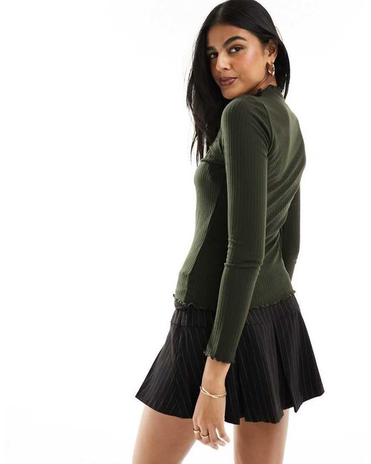 ONLY Green Lettuce Edge High Neck Ribbed Top