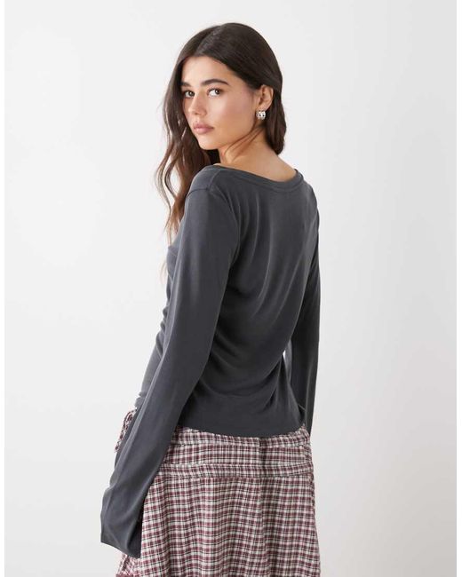 Monki Gray Soft Touch V-Neck Top Co-Ord