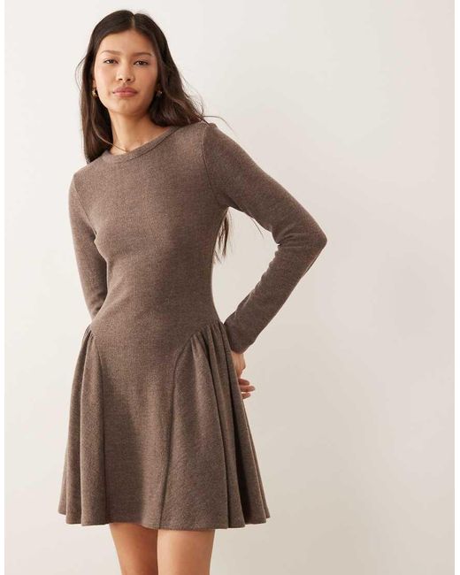 ASOS Brown Supersoft Long Sleeve Godet Mini Dress