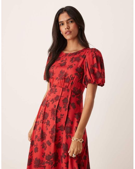 Nobody's Child Red Quinn Puff Sleeve Midi Dress