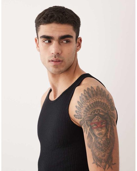 Jack & Jones Black Ribbed Muscle Fit Singlet for men