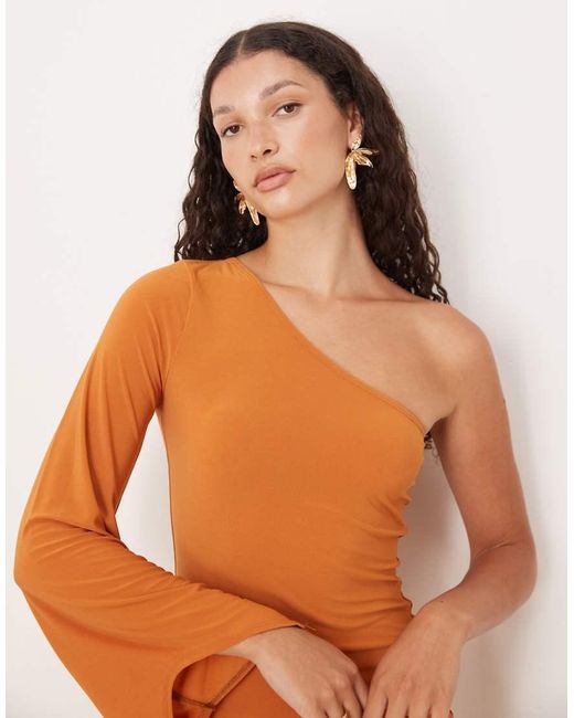 ASOS Orange One Shoulder Scarf Style Maxi Dress With Sheer Skirt