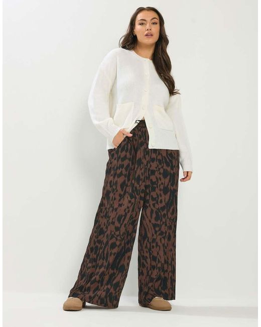 Yours Clothing White Abstract Wide Leg Trousers