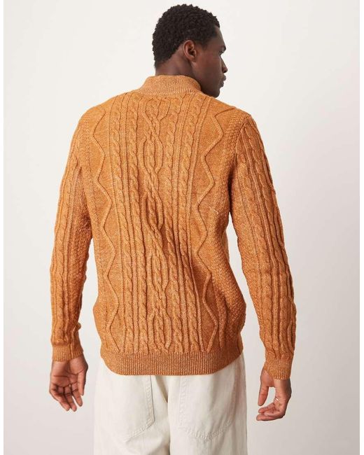 ASOS Gebreide Trui Van Zware Stof Met Kabels En Korte Rits in het Brown voor heren
