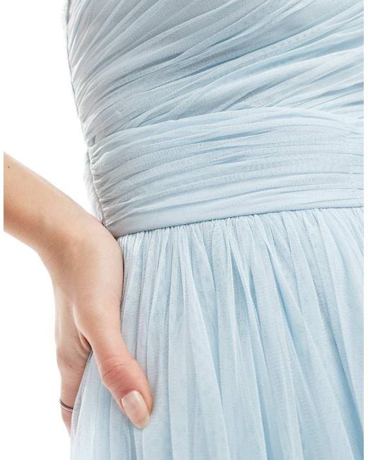 LACE & BEADS Blue Bridesmaid One Shoulder Maxi Dress