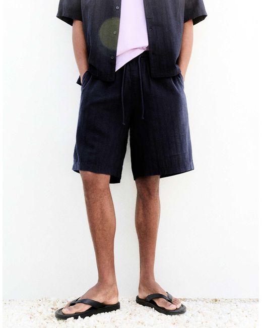 Bermuda texturé en lin mélangé Pull&Bear pour homme en coloris Blue