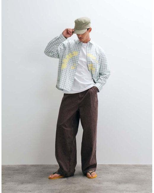 ASOS White Boxy Oversized Check Shirt With Placement Print for men