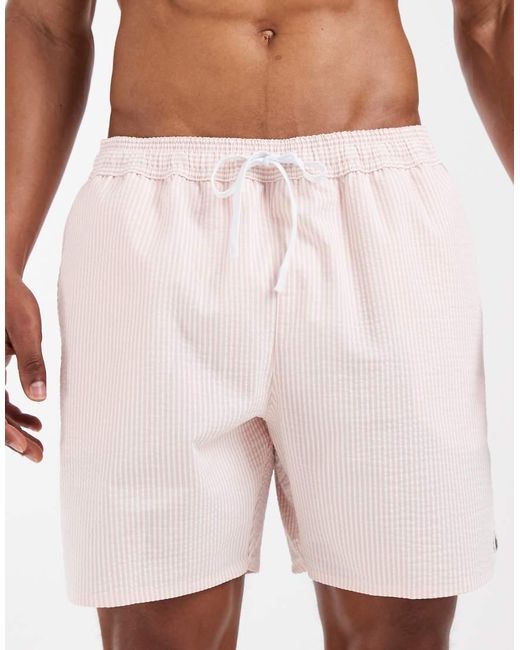 Lacoste Pink Classic Logo Stripe Swim Shorts for men
