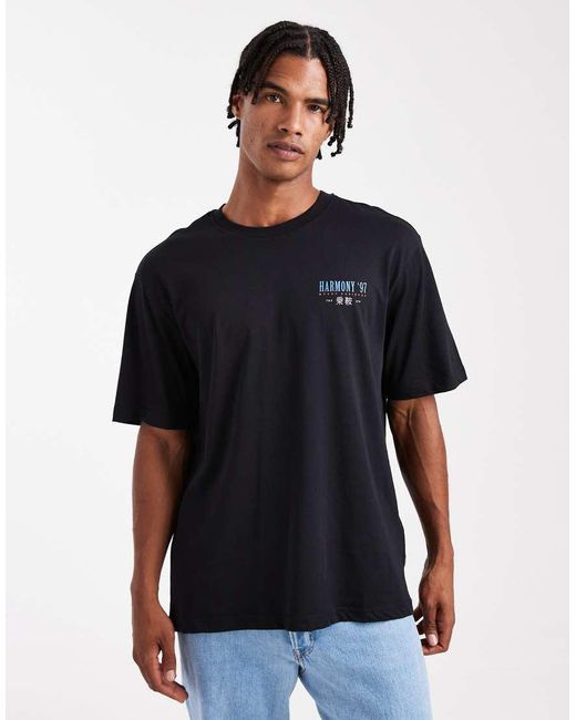 Only & Sons Black Relaxed Fit T-shirt With Harmony 97 Back Print for men