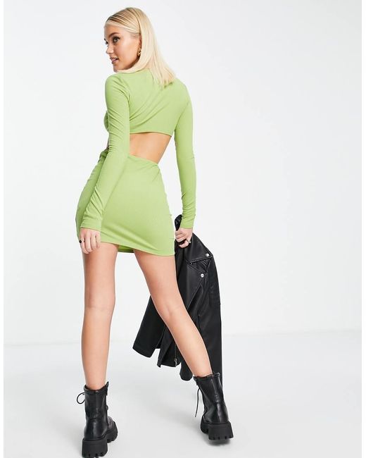 Bailey Rose Green Long Sleeve Cut Out Bodycon Dress