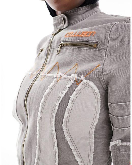 Collusion Gray Distressed Canvas Motorcross Jacket
