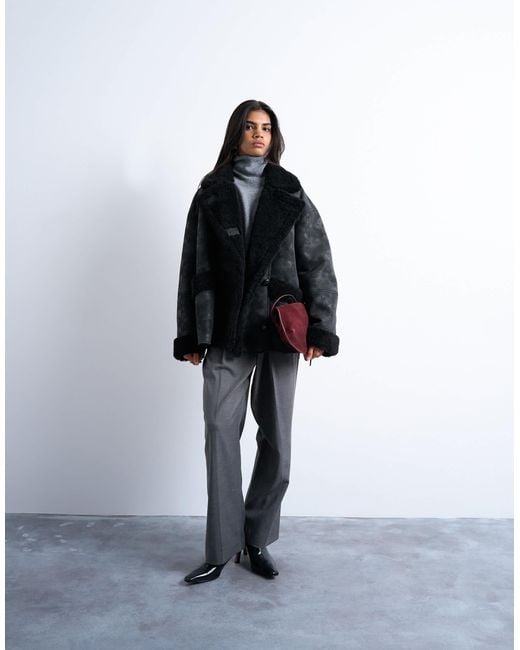 TOPSHOP White Shearling Oversized Car Coat