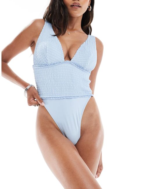 Exclusivité - poitrines généreuses - sabrina - maillot 1 pièce effet froncé ASOS en coloris Blue