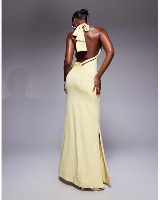 Aria Cove Metallic Double Layered Slinky Asymmetric Halterneck Low Twist Back Dress Maxi Dress