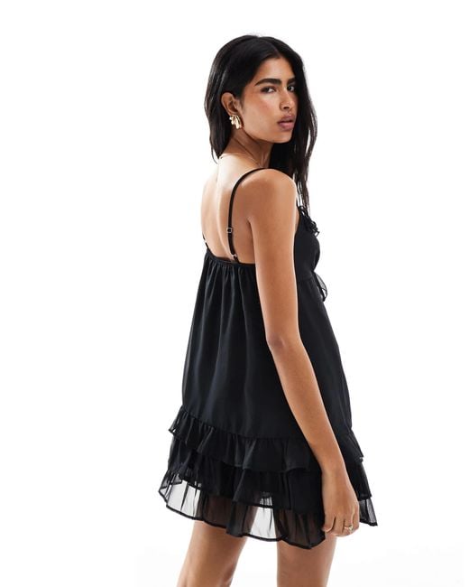 Miss Selfridge Black Chiffon Ruffle Cami Dress