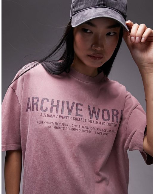 TOPSHOP Pink Graphic Archive Works Oversized Tee