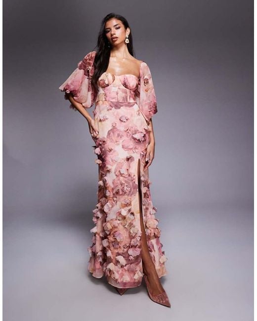 ASOS Multicolor 3d Floral Maxi Dress