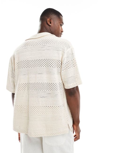 Bershka White Crochet Textured Shirt for men