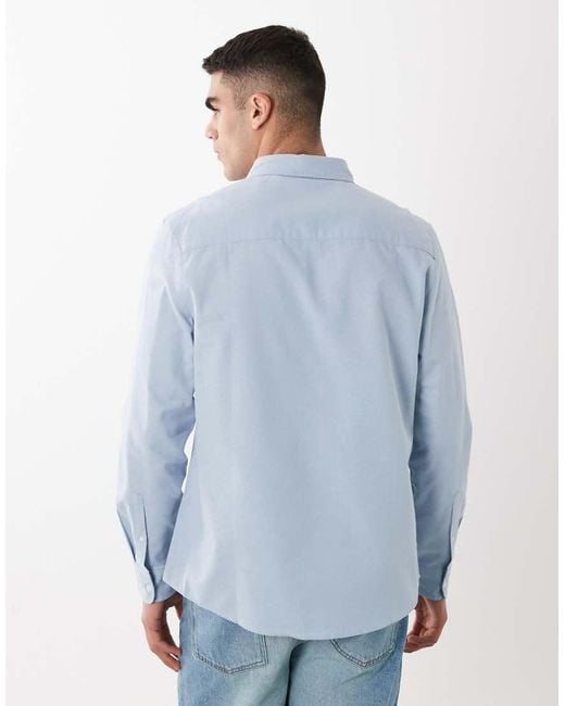 ASOS Blue Regular Fit Oxford Shirt With Chest Embroidery for men