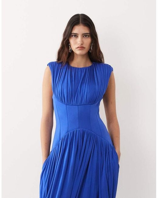 ARRANGE Blue Gathered Drape Maxi Dress With Cinched Waist