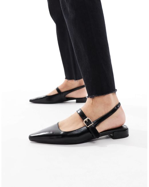 London Rebel Black Luna Sling Back Pointed Toe Flats