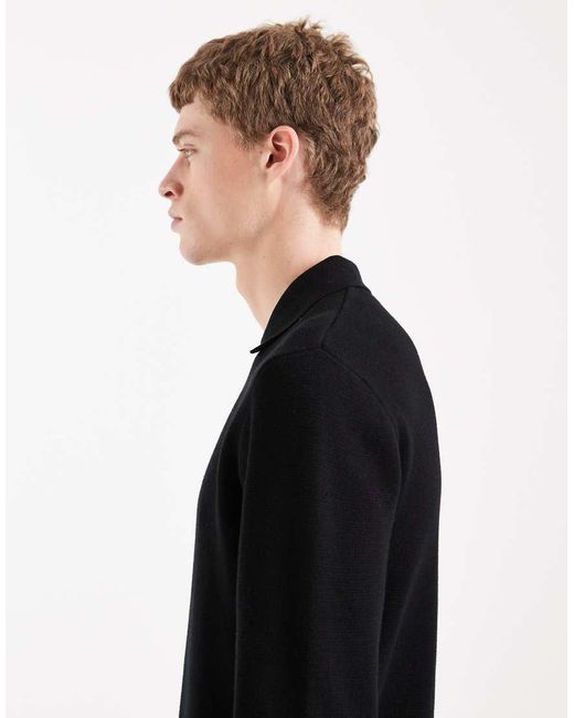 Jack & Jones Blue Premium Long Sleeve Knitted Polo With Quarter Zip for men