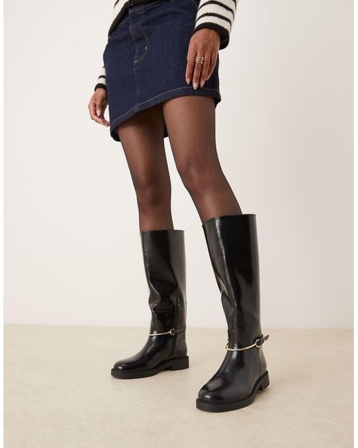 ASOS Black Wide Fit Cole Flat Riding Knee Boot