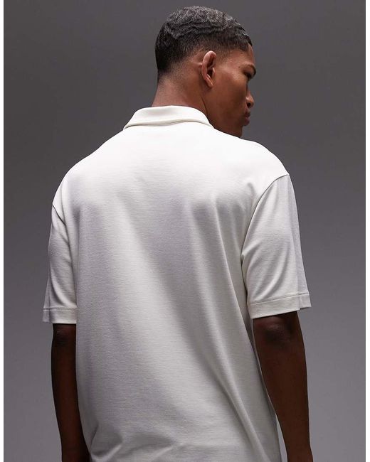Topman White Premium Oversized Fit Polo With Zip Placket for men
