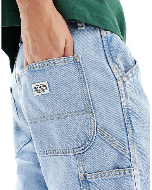 Pantalones cortos vaqueros estilo carpintero con lavado azul medio Jack & Jones de hombre de color Blue