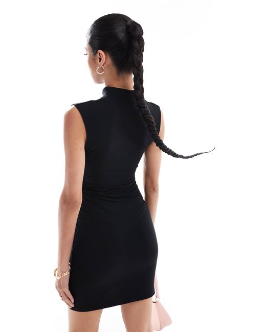 ASOS Black Mesh Panel Keyhole Mini Dress With Double Ties