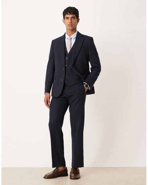 Pantaloni Da Abito Dritti Effetto Lana di ASOS in Blue da Uomo