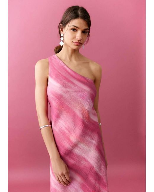 Mango Pink Teen One Shoulder Asymmetric Hem Maxi Dress
