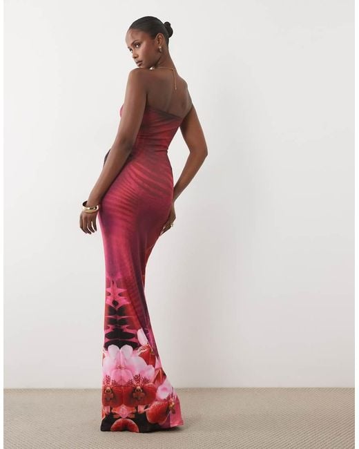 Murci Red Mesh Bandeau Fishtail Bodycon Maxi Dress