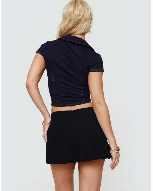 Princess Polly Blue Gigi Cotton Rich Side Split Mini Skort