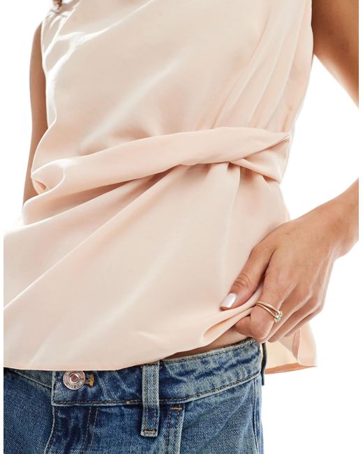 ASOS Natural Cowl Neck Sleeveless Top With Twist Waist Detail