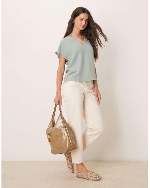 Jdy Gray V Neck Short Sleeve Blouse
