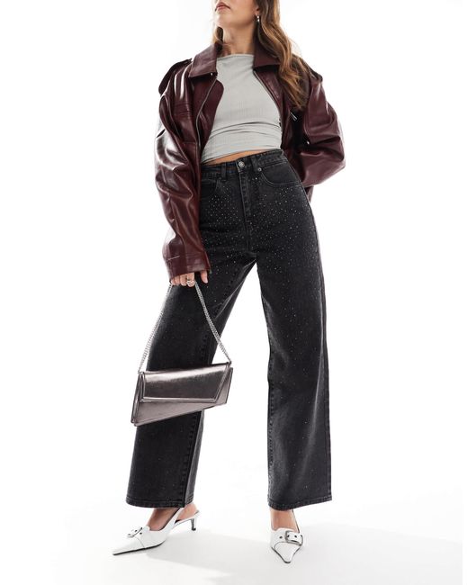 ONLY Black Hope Wide Leg Jeans With Rhinestones