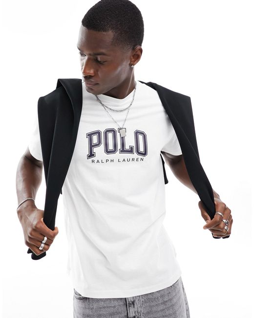 Polo Ralph Lauren White Collegiate Logo T-shirt Classic Oversized Fit for men