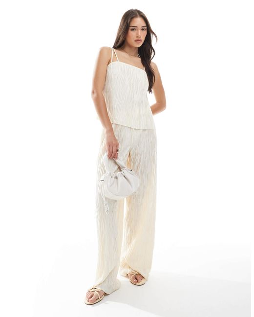 Vero Moda White Textured Plisse Double Strap Cami Co-ord