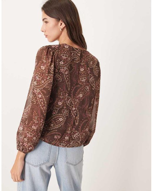 Abercrombie & Fitch Brown Tie Front Long Sleeve Blouse