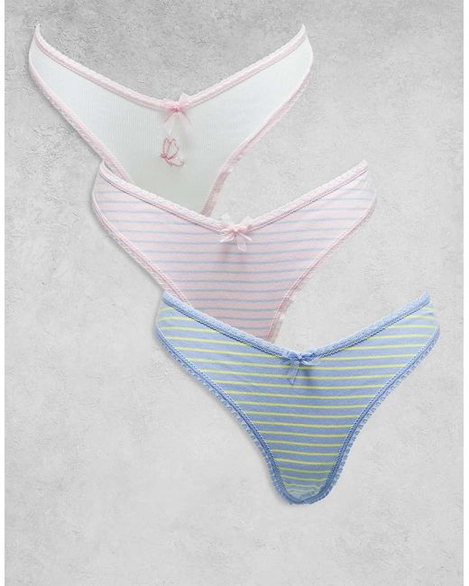 Confezione Da 3 Perizomi Sgambati A Righe E Ricamati Con Finiture di ASOS in White