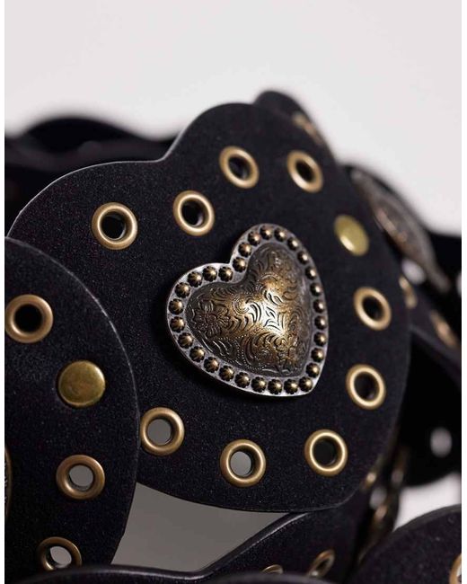 ASOS Black Faux Suede Studded Heart Disc Detail Waist And Hip Belt