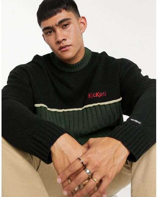 Kickers Green Colourblock Knitted Jumper for men