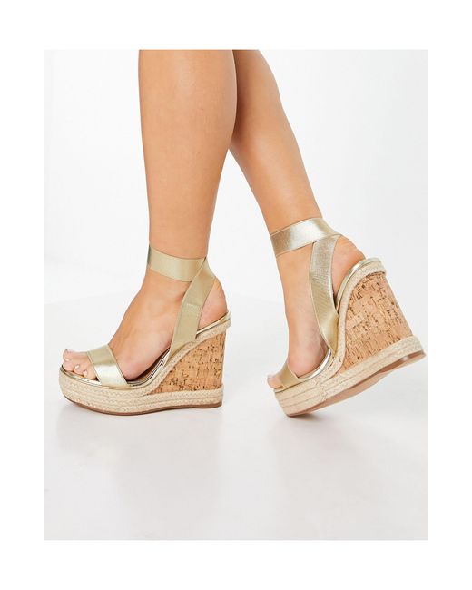 ASOS Tiffany - Sleehakken Met Kurkzool, Elastiek En Brede Pasvorm in het  Metallic - Lyst