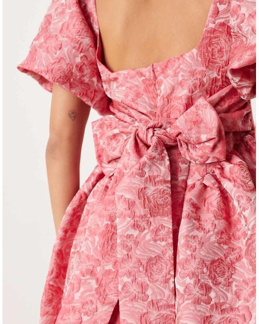Sister Jane Pink Dream Bow Back Cinched Jacquard Mini Dress
