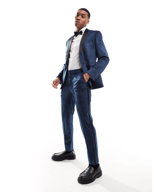 ASOS Blue Slim Tuxedo Suit Trouser for men