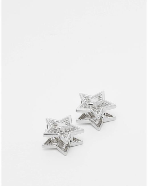 Reclaimed (vintage) White Star Huggie Hoop Earrings